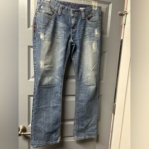 CRUEL DENIM BLAKE jeans. Ladies size 30/9. Heavy stitching embroidered EUC